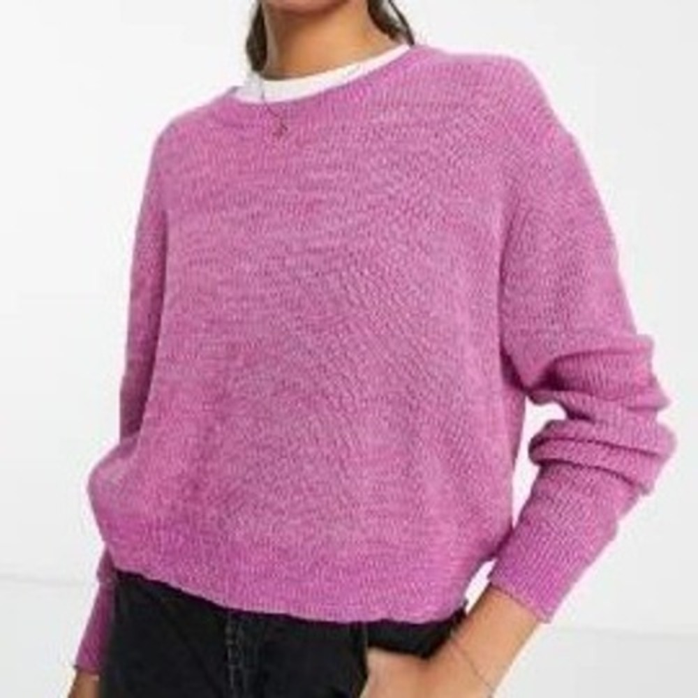 Cotton On Sweater Women Large Purple Marled Cotton Knit Relaxed Cropped Crewneck